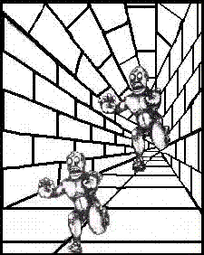 Big guy chasing a little guy, in a tunnel