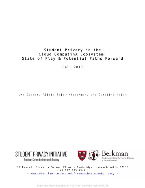 Student Privacy in the Cloud Computing Ecosystem